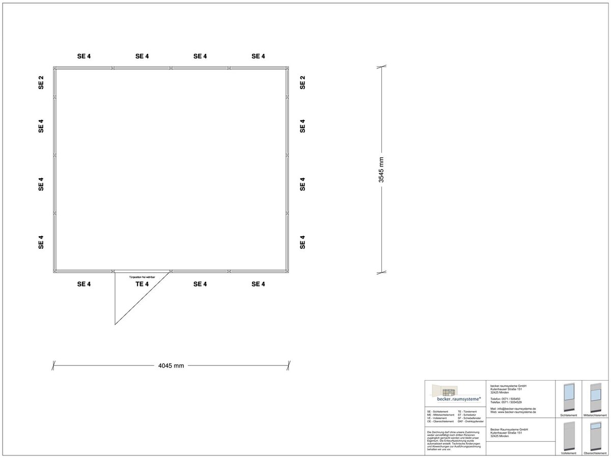 Deckenkonstruktion für Hallenbüro 4-seitig 3,00 x 2,50 m System RS 45 von Becker Raumsysteme - Artikel HB4-3025