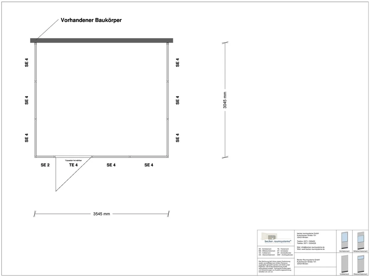Wandanschluss für Hallenbüro 2-seitig 8,00 x 5,00 m System RS 45 von Becker Raumsysteme - Artikel HB2-8050