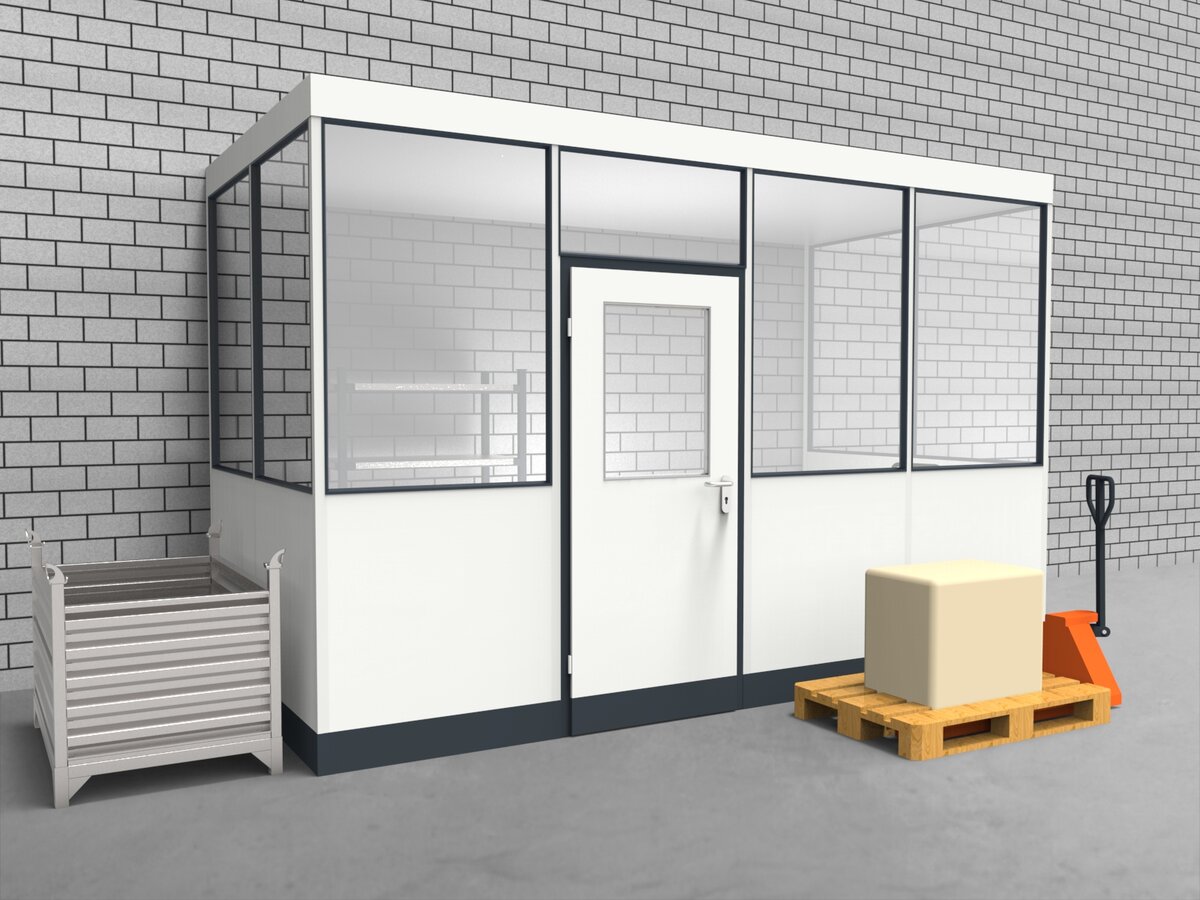 Aussenansicht für Hallenbüro 3-seitig 4,00 x 2,00 m System RS 45 von Becker Raumsysteme - Artikel HB3-4020