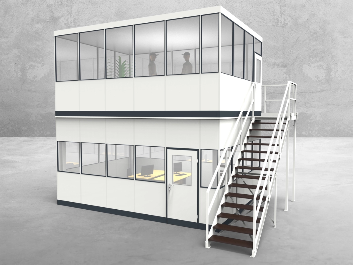 Aussenansicht für Hallenbüro als Doppelstock 4-seitig 5,50 x 4,00 m System RS 45 von Becker Raumsysteme - Artikel HD4-5540
