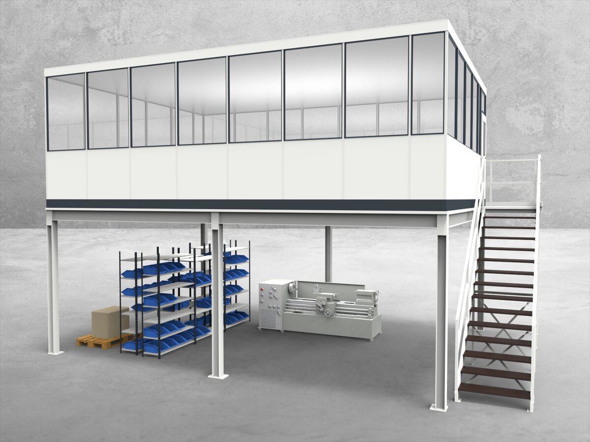 Zeichnung für Hallenbüro auf Stahlbau 4-seitig 7,50 x 6,00 m System RS 45 von Becker Raumsysteme - Artikel HS4-7560