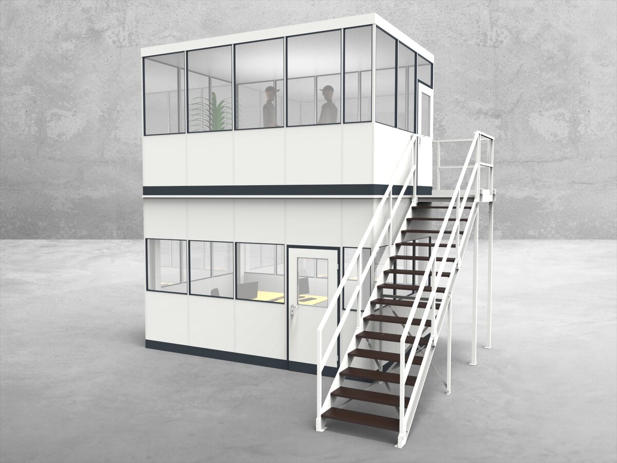 Aussenansicht für Hallenbüro als Doppelstock 4-seitig 4,50 x 3,00 m System RS 45 von Becker Raumsysteme - Artikel HD4-4530