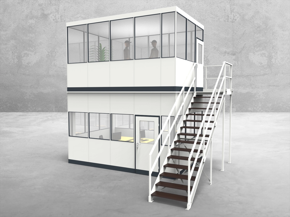 Aussenansicht für Hallenbüro als Doppelstock 4-seitig 4,50 x 3,00 m System RS 45 von Becker Raumsysteme - Artikel HD4-4530