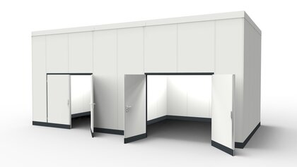 Messraum modular errichtet in einer Industriehalle Messraum aus vorgefertigten Bauteilen für Industrielösungen