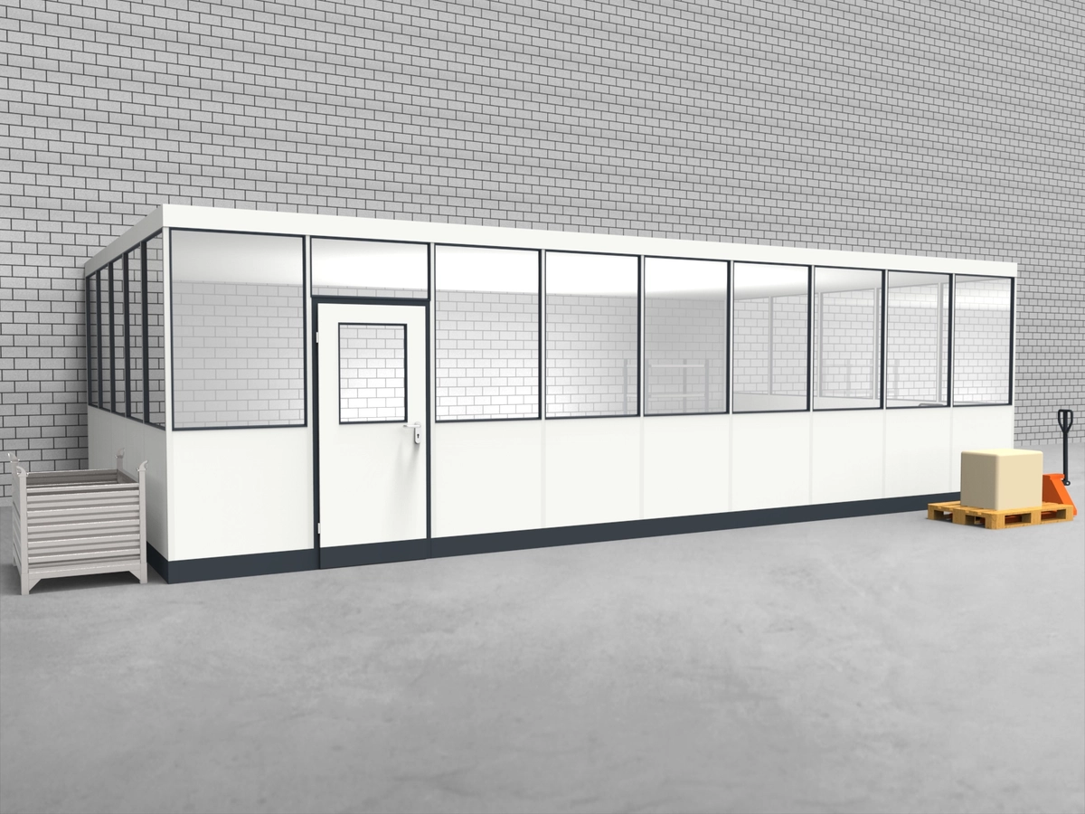 Aussenansicht für Hallenbüro 3-seitig 9,00 x 5,00 m System RS 45 von Becker Raumsysteme - Artikel HB3-9050