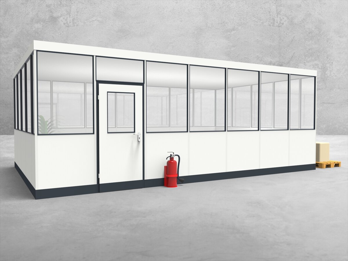 Aussenansicht für Hallenbüro 4-seitig 7,00 x 4,50 m System RS 45 von Becker Raumsysteme - Artikel HB4-7045