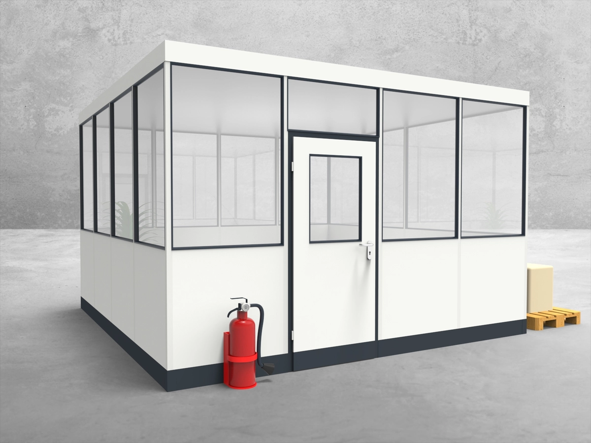 Aussenansicht für Hallenbüro 4-seitig 4,00 x 4,00 m System RS 45 von Becker Raumsysteme - Artikel HB4-4040