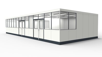 Lagerbüro modular errichtet in einer Industriehalle Lagerbüro aus vorgefertigten Bauteilen für Industrielösungen