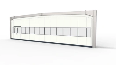 Hallenabtrennungen modular errichtet in einer Industriehalle Hallenabtrennungen in Produktionshalle oder Fabrik zur Unterteilung der einzelnen Bereiche
