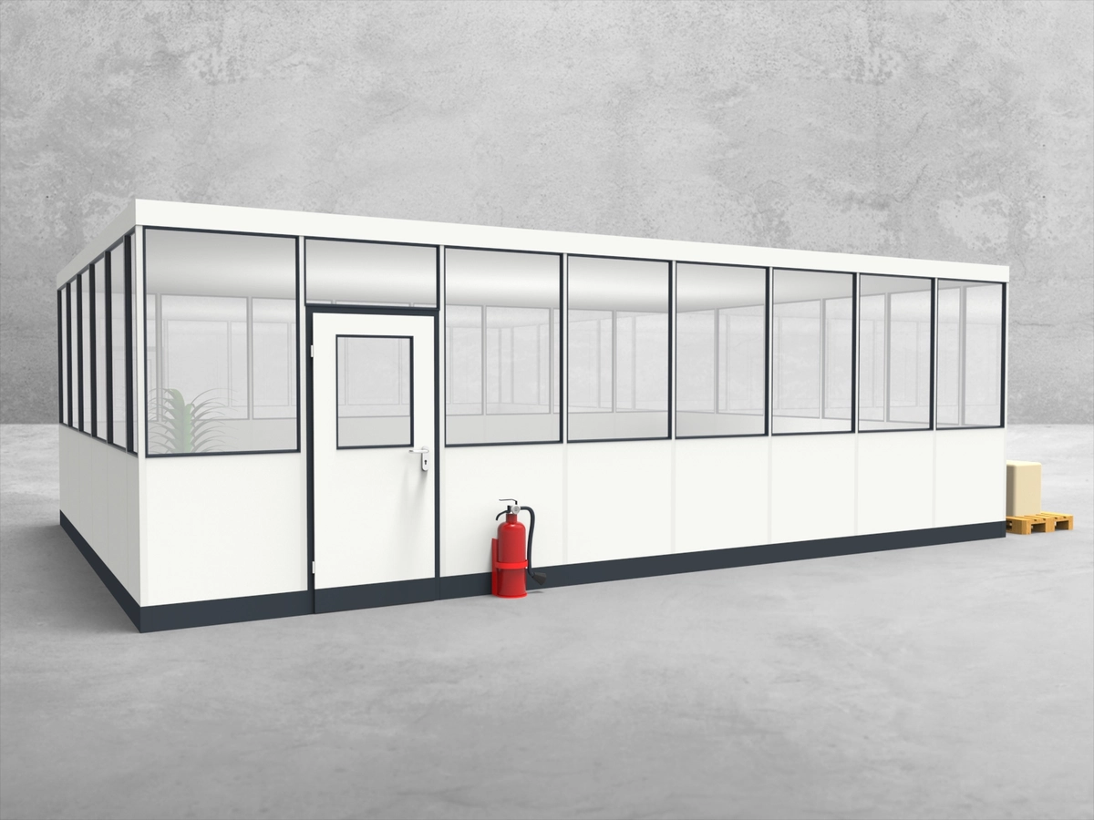 Aussenansicht für Hallenbüro 4-seitig 8,00 x 5,50 m System RS 45 von Becker Raumsysteme - Artikel HB4-8055