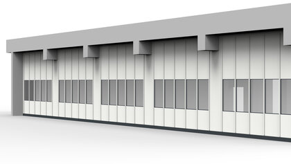 Hallenabtrennung einer Industriehalle mit Mittelsichtelementen Hallenabtrennung einer Industriehalle mit Mittelsichtelementen und Deckenanschluss der Trennwand