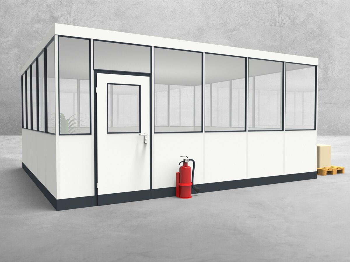 Aussenansicht für Hallenbüro 4-seitig 5,50 x 5,00 m System RS 45 von Becker Raumsysteme - Artikel HB4-5550