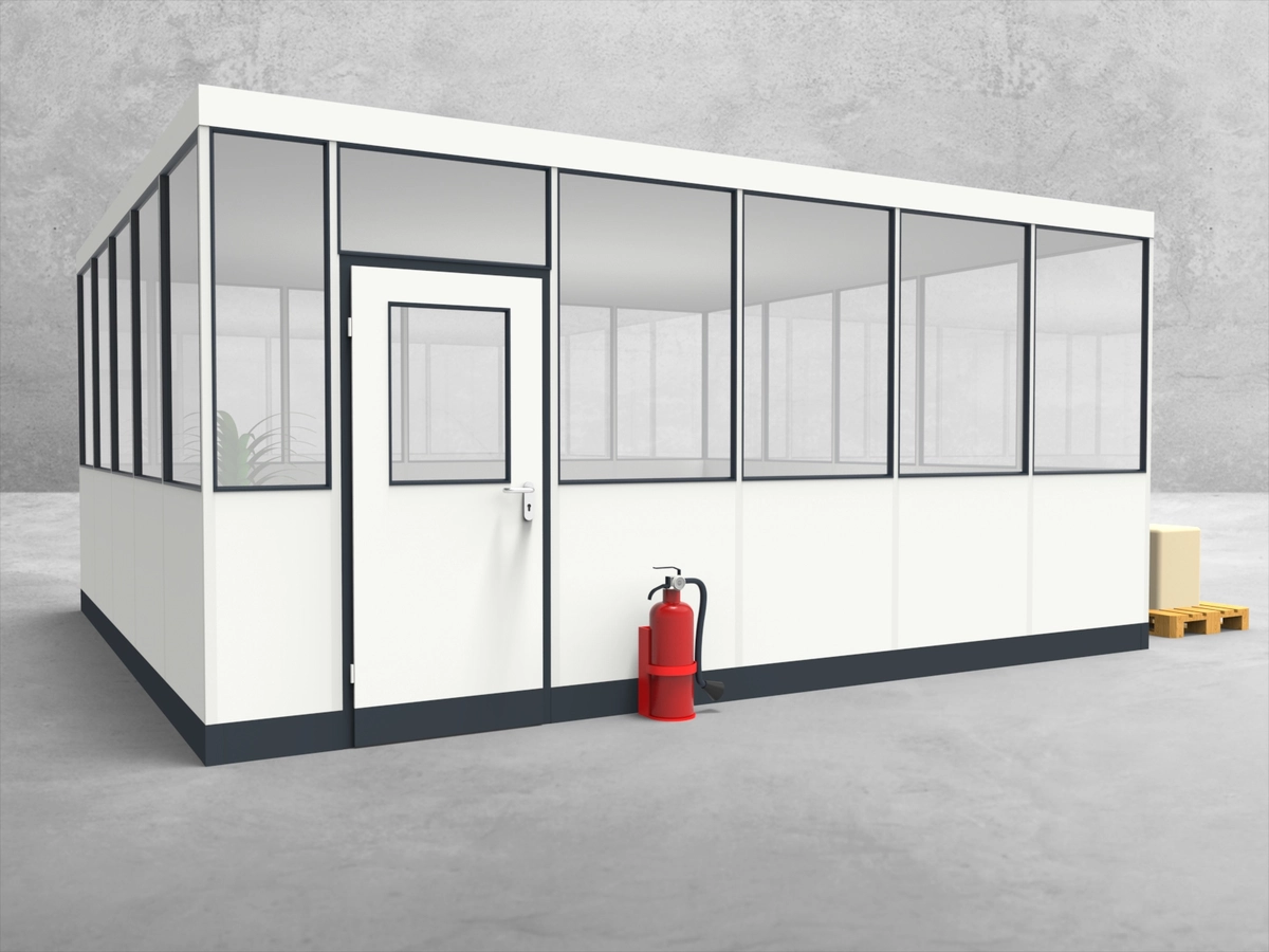 Aussenansicht für Hallenbüro 4-seitig 5,50 x 5,00 m System RS 45 von Becker Raumsysteme - Artikel HB4-5550