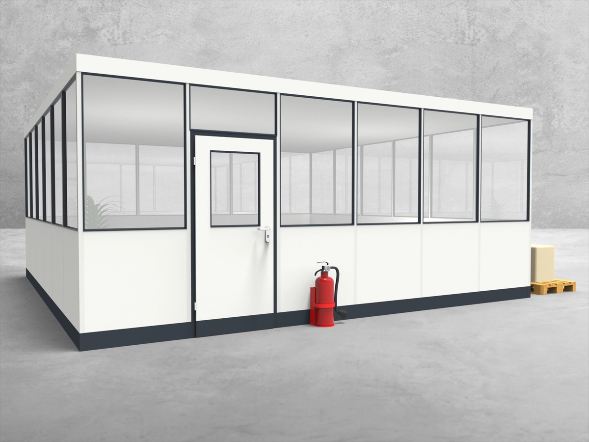 Aussenansicht für Hallenbüro 4-seitig 6,00 x 6,00 m System RS 45 von Becker Raumsysteme - Artikel HB4-6060