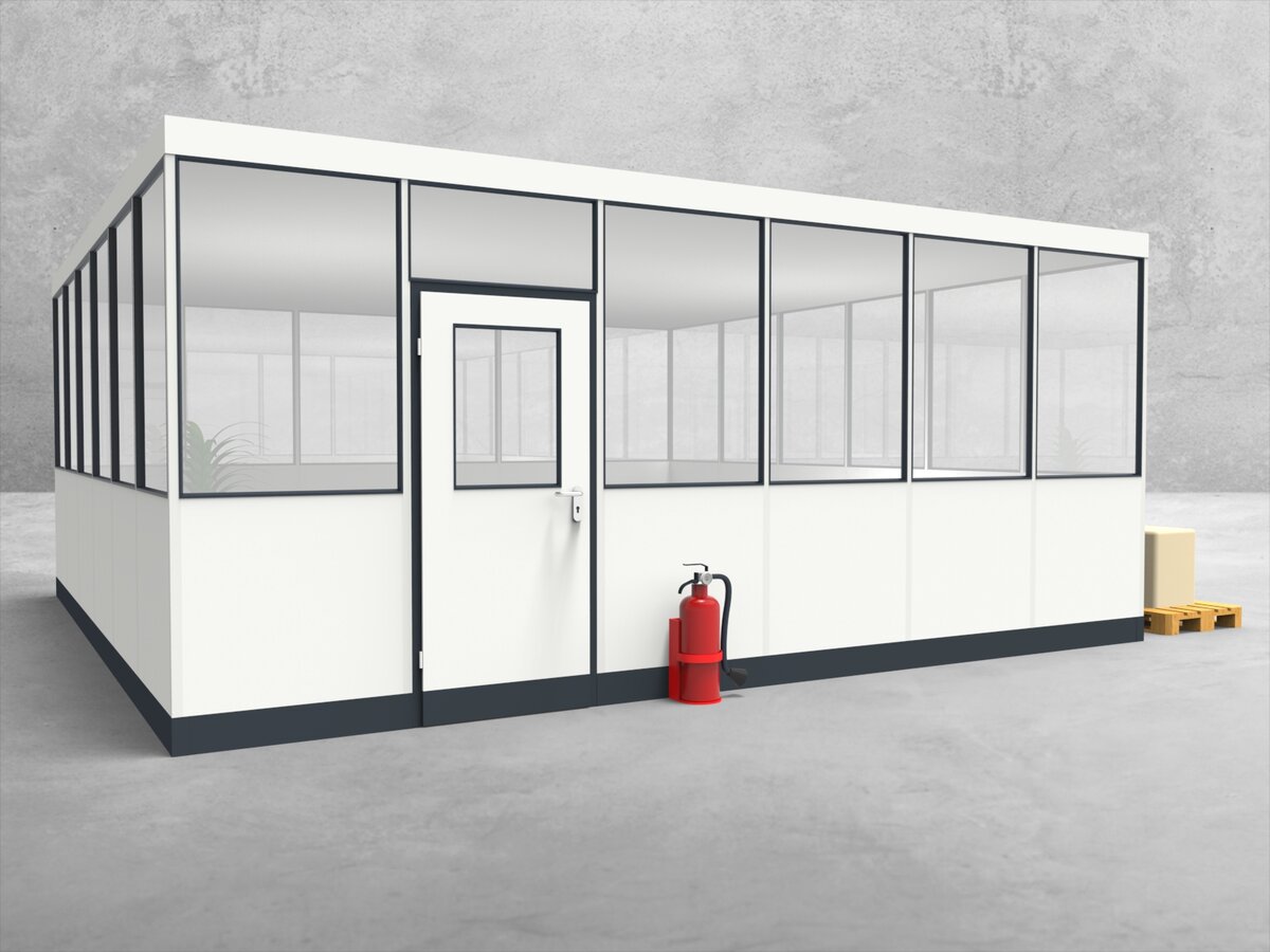 Aussenansicht für Hallenbüro 4-seitig 6,00 x 6,00 m System RS 45 von Becker Raumsysteme - Artikel HB4-6060