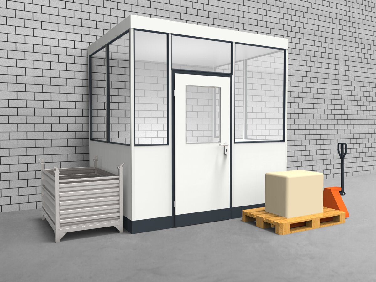 Aussenansicht für Hallenbüro 3-seitig 2,50 x 2,00 m System RS 45 von Becker Raumsysteme - Artikel HB3-2520