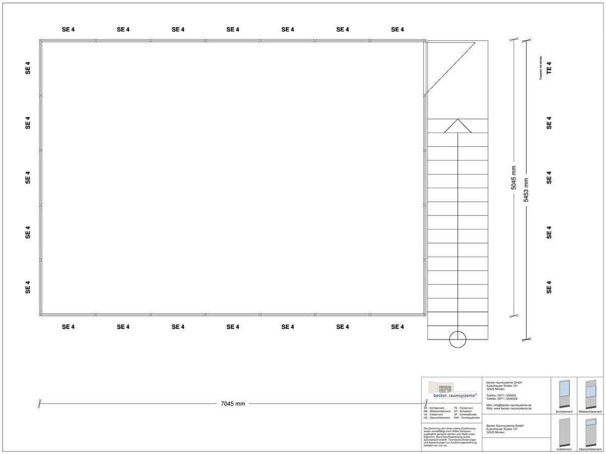 Innenansicht für Hallenbüro auf Stahlbau 4-seitig 7,50 x 5,50 m System RS 45 von Becker Raumsysteme - Artikel HS4-7555