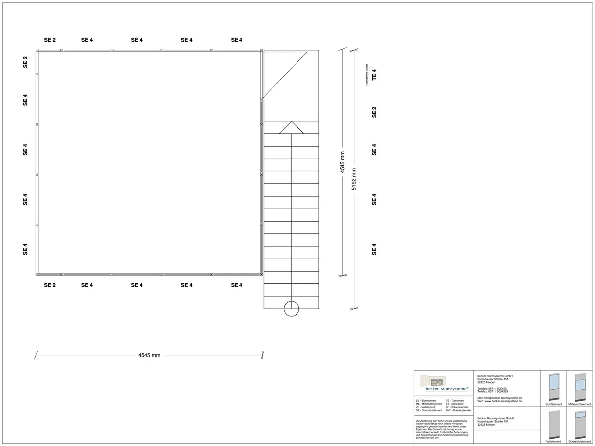 Aussenansicht für Hallenbüro als Doppelstock 4-seitig 5,50 x 3,50 m System RS 45 von Becker Raumsysteme - Artikel HD4-5535