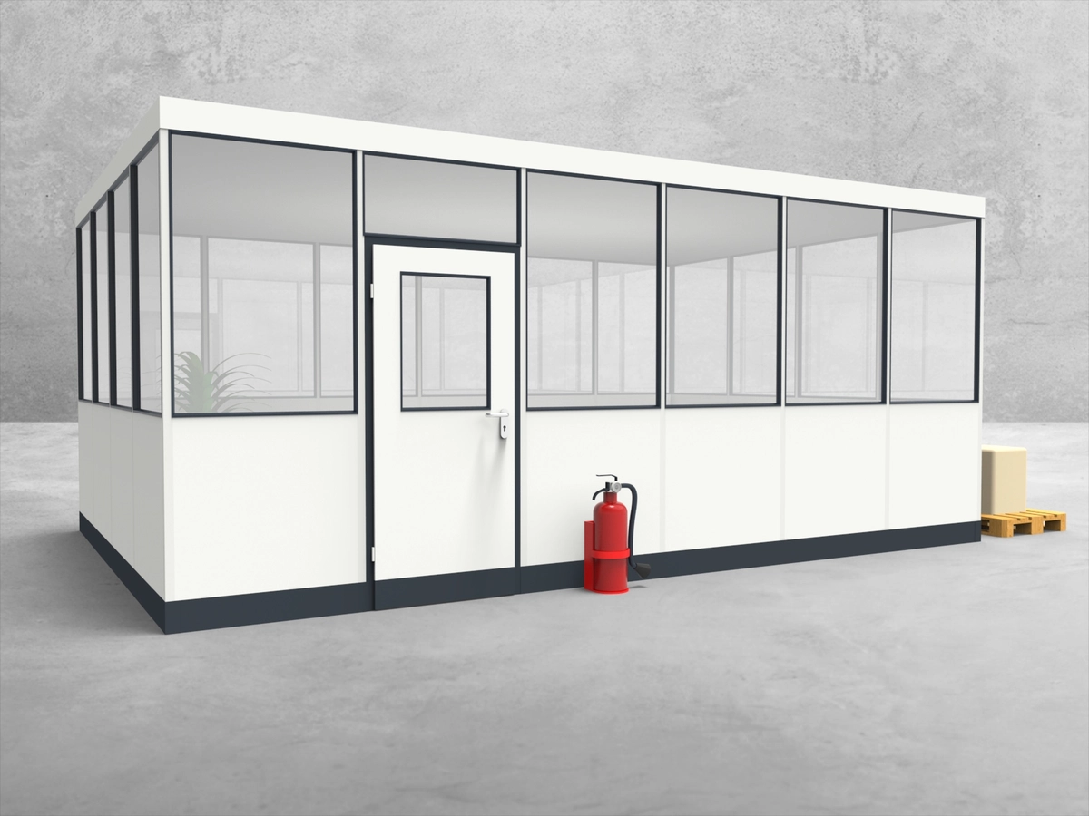 Aussenansicht für Hallenbüro 4-seitig 6,00 x 4,00 m System RS 45 von Becker Raumsysteme - Artikel HB4-6040