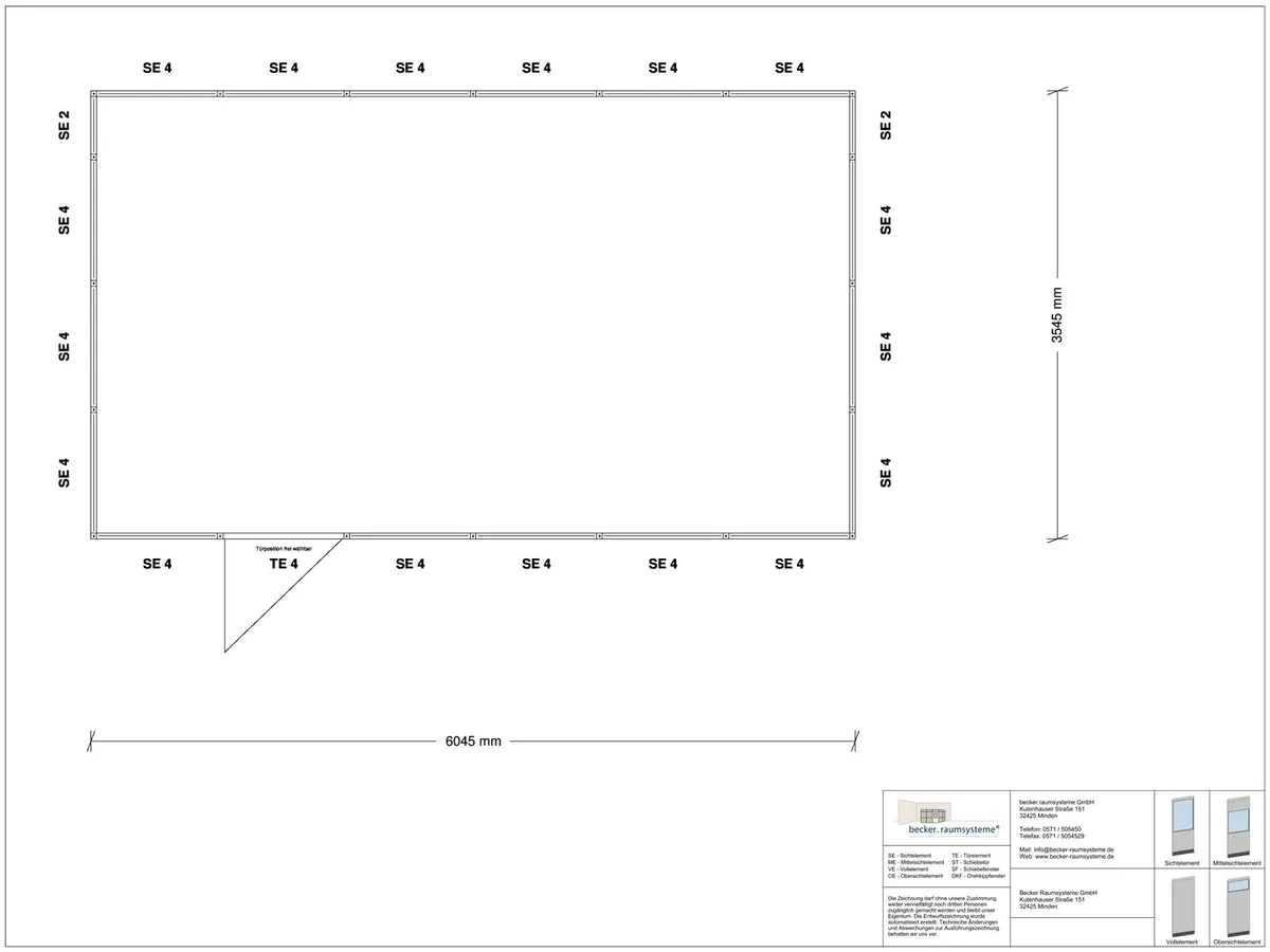 Zeichnung für Stellwand 4-seitig 5,00 x 2,50 m System RS 45 von Becker Raumsysteme - Artikel SW4-5025