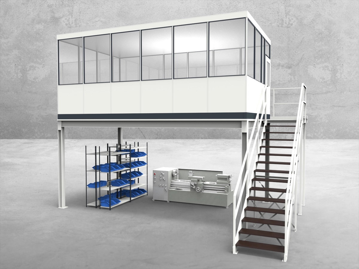 Aussenansicht für Hallenbüro auf Stahlbau 4-seitig 6,00 x 3,50 m System RS 45 von Becker Raumsysteme - Artikel HS4-6035