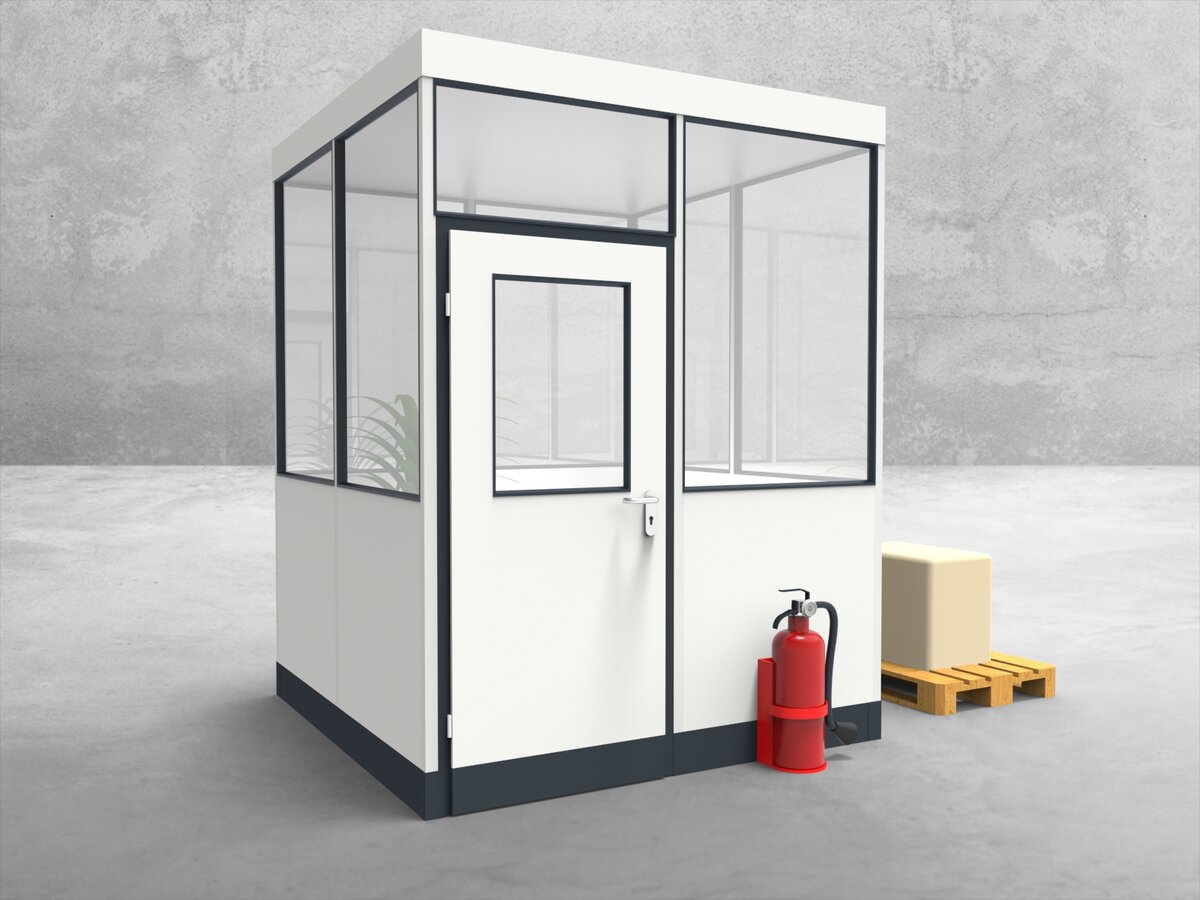 Aussenansicht für Hallenbüro 4-seitig 2,00 x 2,00 m System RS 45 von Becker Raumsysteme - Artikel HB4-2020