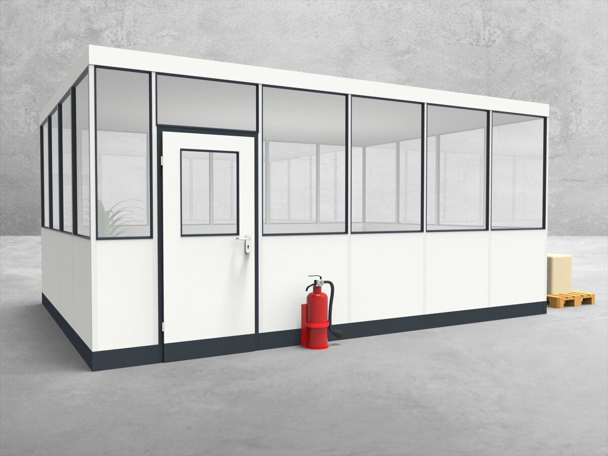 Aussenansicht für Hallenbüro 4-seitig 5,50 x 4,00 m System RS 45 von Becker Raumsysteme - Artikel HB4-5540