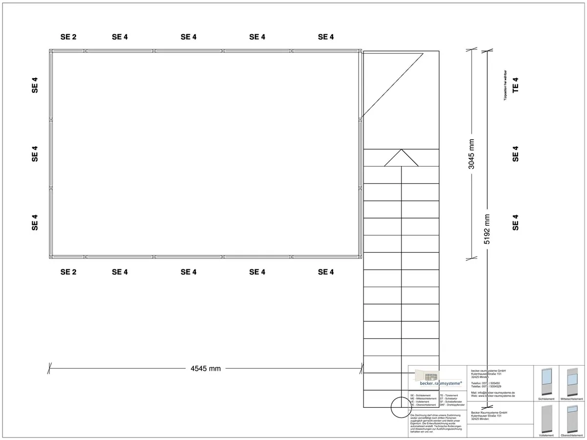 Zeichnung für Hallenbüro als Doppelstock 4-seitig 7,00 x 6,00 m System RS 45 von Becker Raumsysteme - Artikel HD4-7060