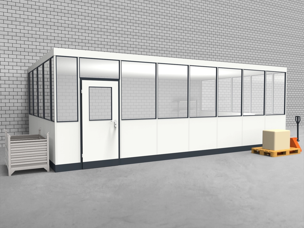 Aussenansicht für Hallenbüro 3-seitig 7,50 x 4,50 m System RS 45 von Becker Raumsysteme - Artikel HB3-7545