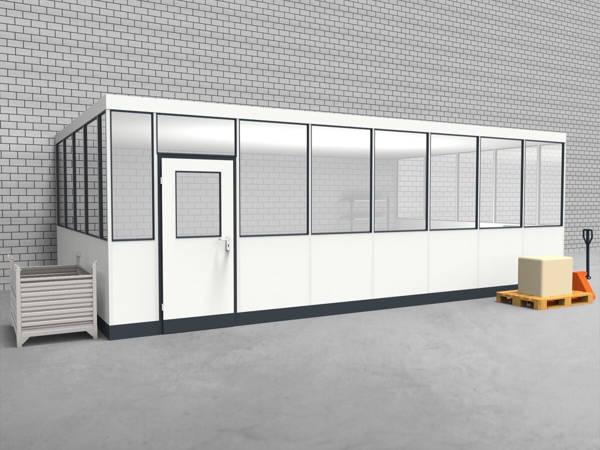 Aussenansicht für Hallenbüro 3-seitig 7,50 x 4,50 m System RS 45 von Becker Raumsysteme - Artikel HB3-7545