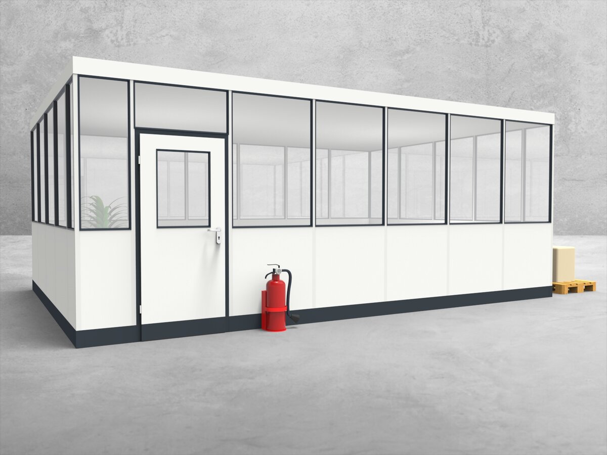 Aussenansicht für Hallenbüro 4-seitig 6,50 x 4,50 m System RS 45 von Becker Raumsysteme - Artikel HB4-6545