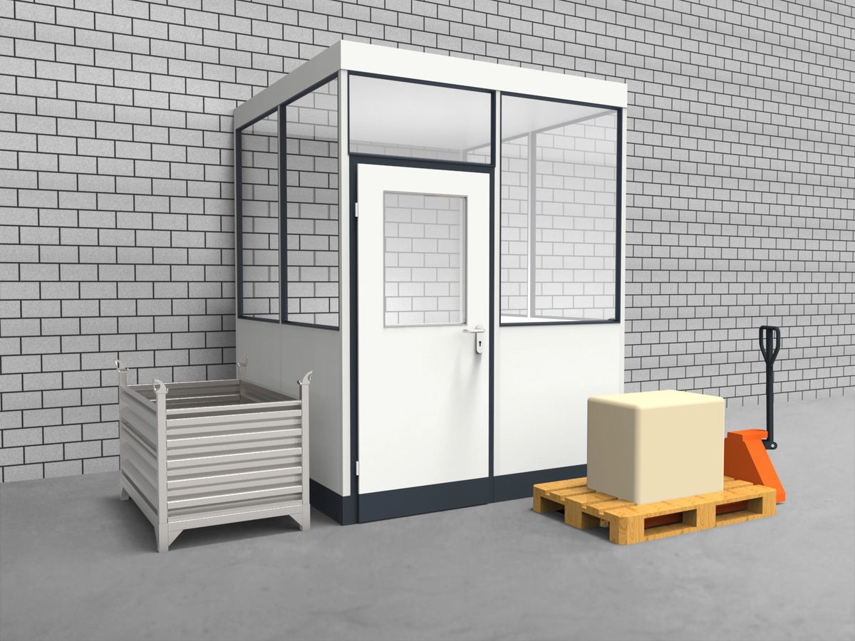 Aussenansicht für Hallenbüro 3-seitig 2,00 x 2,00 m System RS 45 von Becker Raumsysteme - Artikel HB3-2020