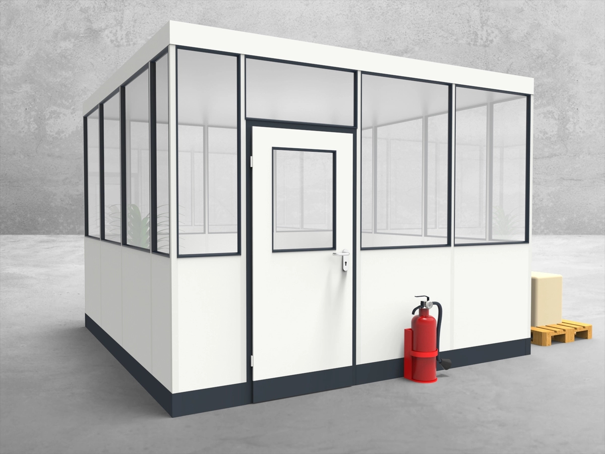 Aussenansicht für Hallenbüro 4-seitig 3,50 x 3,50 m System RS 45 von Becker Raumsysteme - Artikel HB4-3535