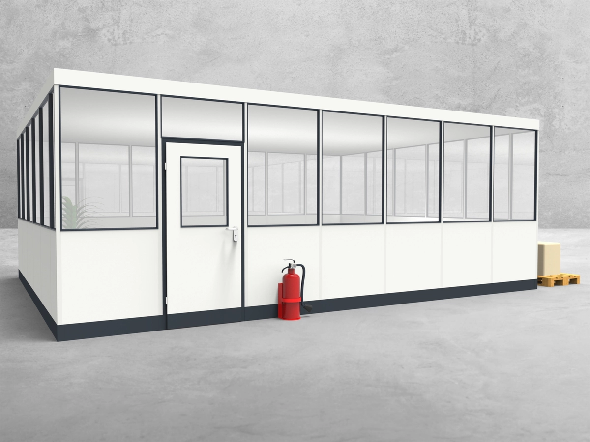 Aussenansicht für Hallenbüro 4-seitig 7,00 x 5,50 m System RS 45 von Becker Raumsysteme - Artikel HB4-7055