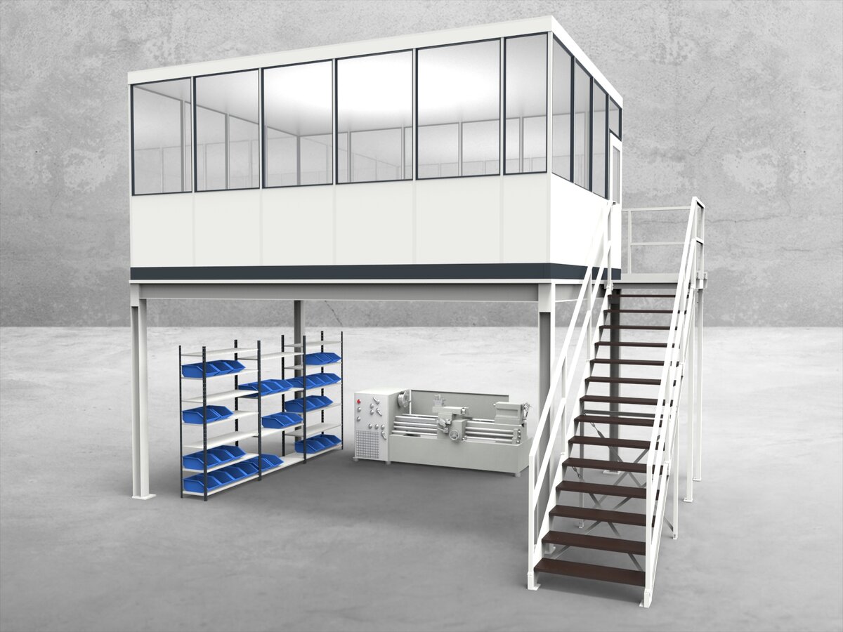 Aussenansicht für Hallenbüro auf Stahlbau 4-seitig 5,50 x 4,00 m System RS 45 von Becker Raumsysteme - Artikel HS4-5540