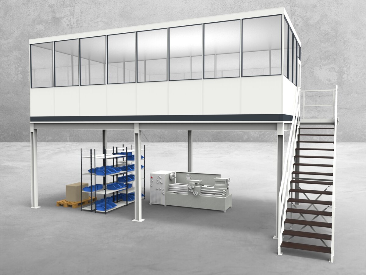 Aussenansicht für Hallenbüro auf Stahlbau 4-seitig 8,00 x 4,00 m System RS 45 von Becker Raumsysteme - Artikel HS4-8040