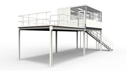 Meisterbüro Lagerfläche aus dem System RS45 Meisterbüro Lagerfläche zur Unterstützung den Überblick im Produktionsprozess zu behalten