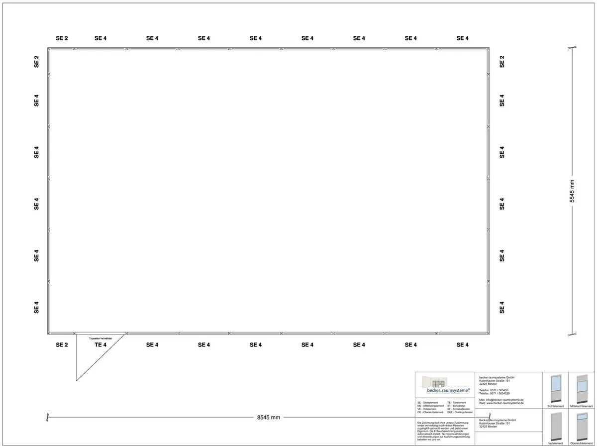 Innenansicht für Hallenbüro als Doppelstock 4-seitig 6,00 x 3,50 m System RS 45 von Becker Raumsysteme - Artikel HD4-6035