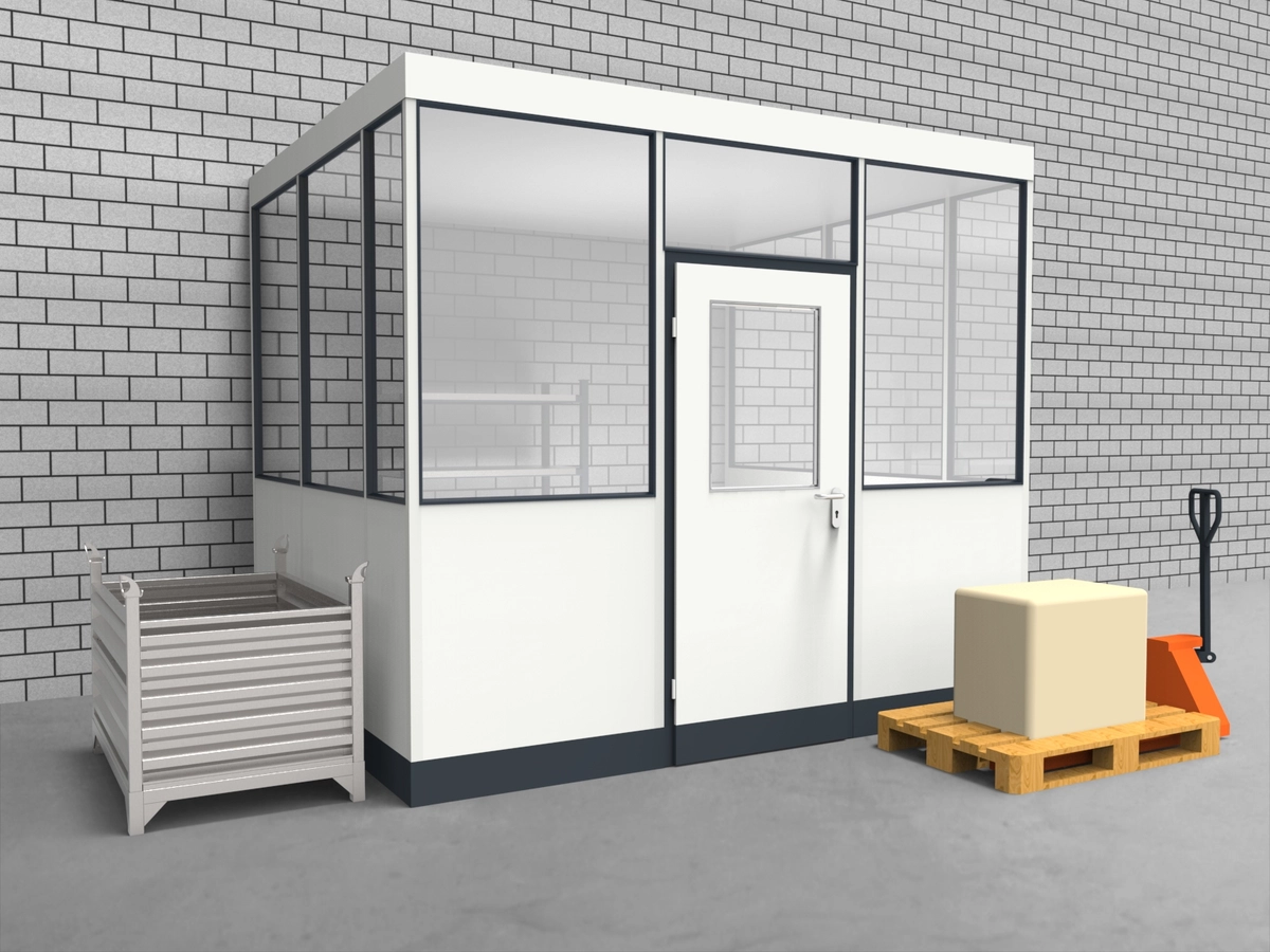 Aussenansicht für Hallenbüro 3-seitig 3,00 x 2,50 m System RS 45 von Becker Raumsysteme - Artikel HB3-3025