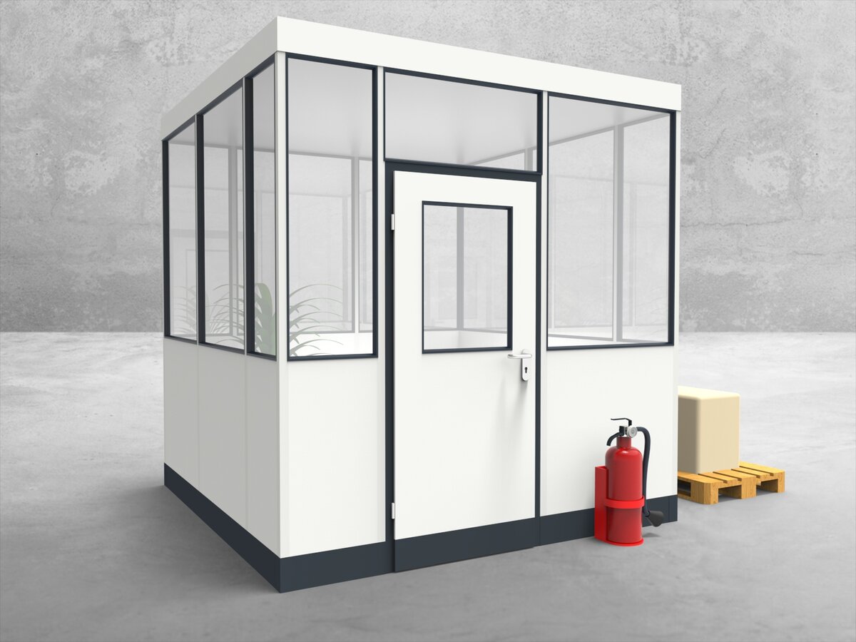 Aussenansicht für Hallenbüro 4-seitig 2,50 x 2,50 m System RS 45 von Becker Raumsysteme - Artikel HB4-2525