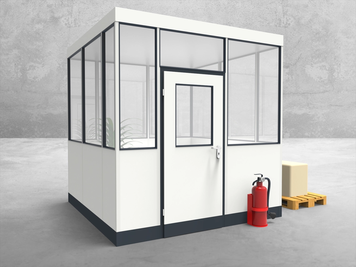 Aussenansicht für Hallenbüro 4-seitig 2,50 x 2,50 m System RS 45 von Becker Raumsysteme - Artikel HB4-2525