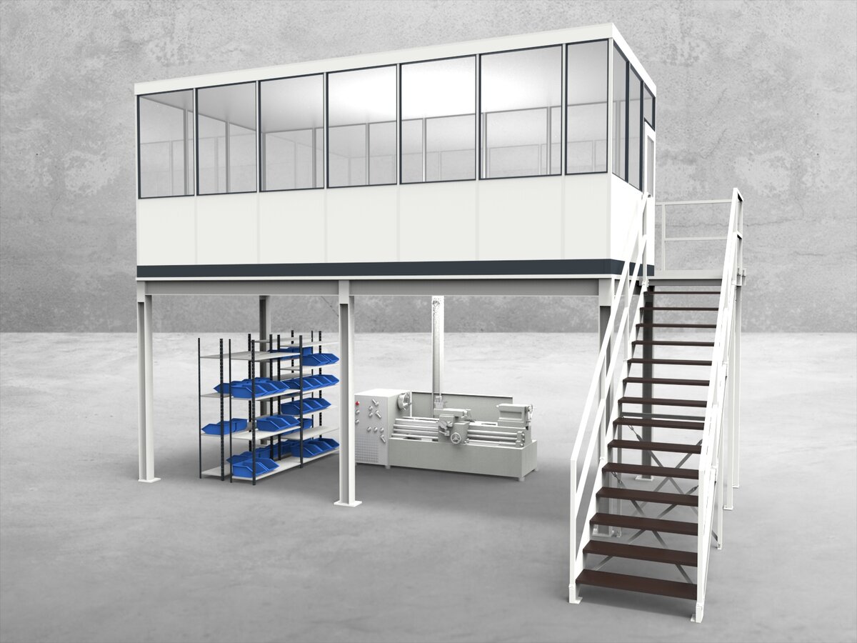 Aussenansicht für Hallenbüro auf Stahlbau 4-seitig 6,50 x 3,00 m System RS 45 von Becker Raumsysteme - Artikel HS4-6530