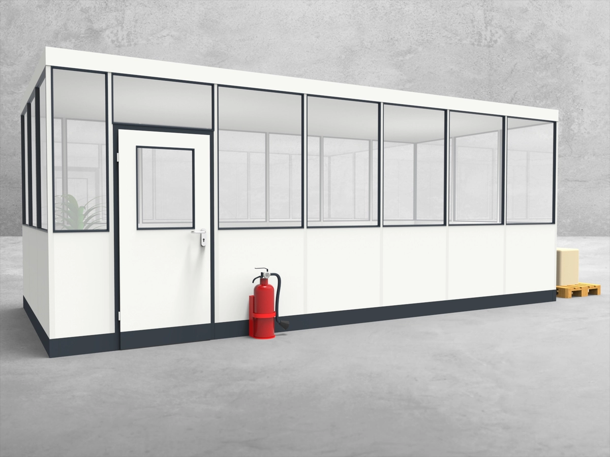 Aussenansicht für Hallenbüro 4-seitig 6,50 x 3,00 m System RS 45 von Becker Raumsysteme - Artikel HB4-6530