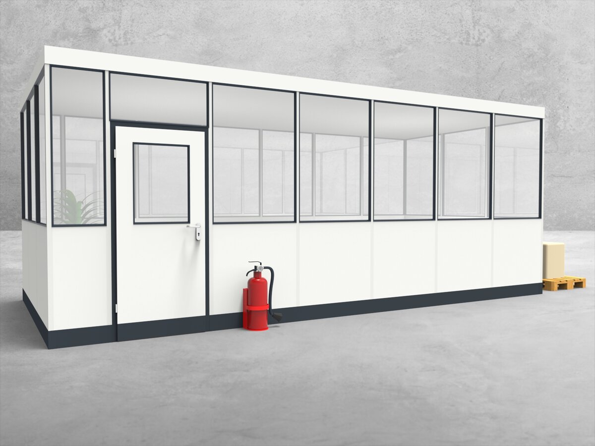 Aussenansicht für Hallenbüro 4-seitig 6,50 x 3,00 m System RS 45 von Becker Raumsysteme - Artikel HB4-6530