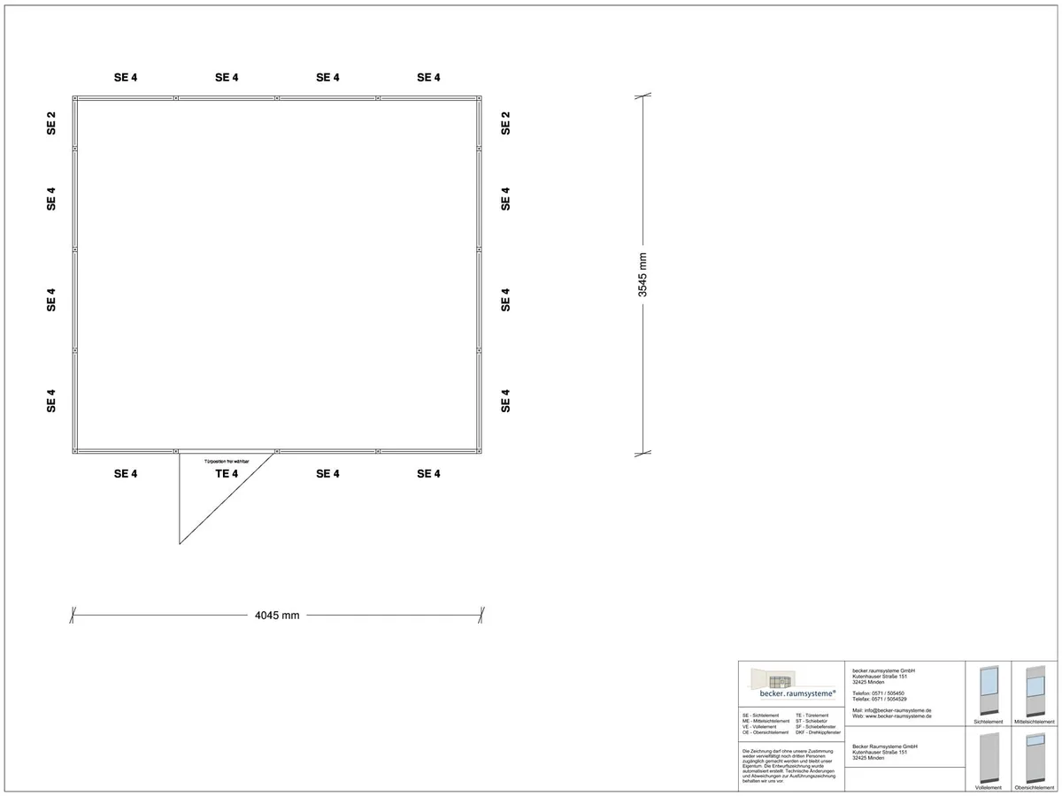 Zeichnung für M System RS 45 von Becker Raumsysteme - Artikel HM4-4035