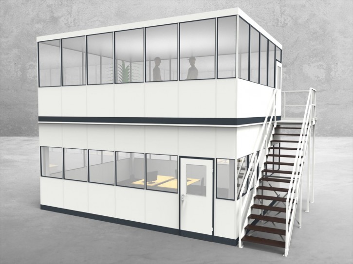 Hallenbüro als Doppelstock 4-seitig 6,50 x 5,00 m 32,5 m² (HD4-6550)
