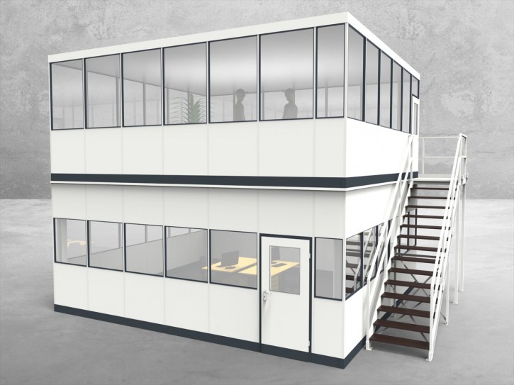 Hallenbüro als Doppelstock 4-seitig 6,50 x 6,00 m 39 m² (HD4-6560)