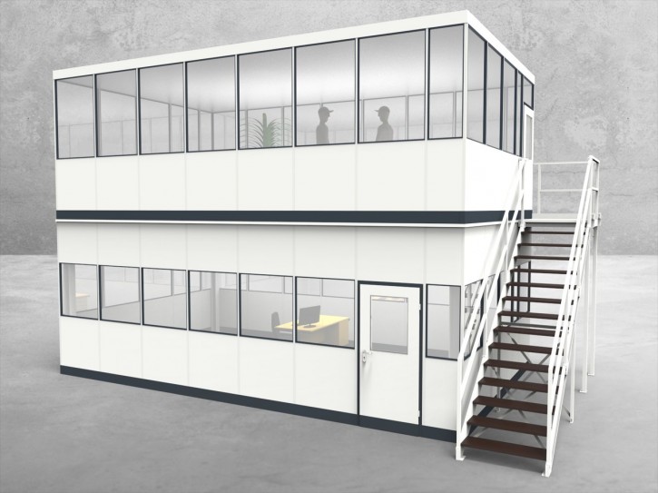 Hallenbüro als Doppelstock 4-seitig 7,50 x 4,50 m 33,75 m² (HD4-7545)