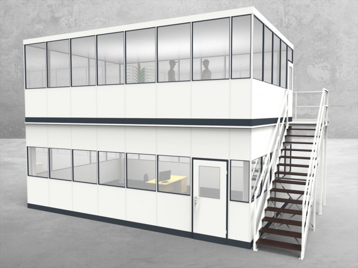 Hallenbüro als Doppelstock 4-seitig 7,50 x 5,00 m 37,5 m² (HD4-7550)